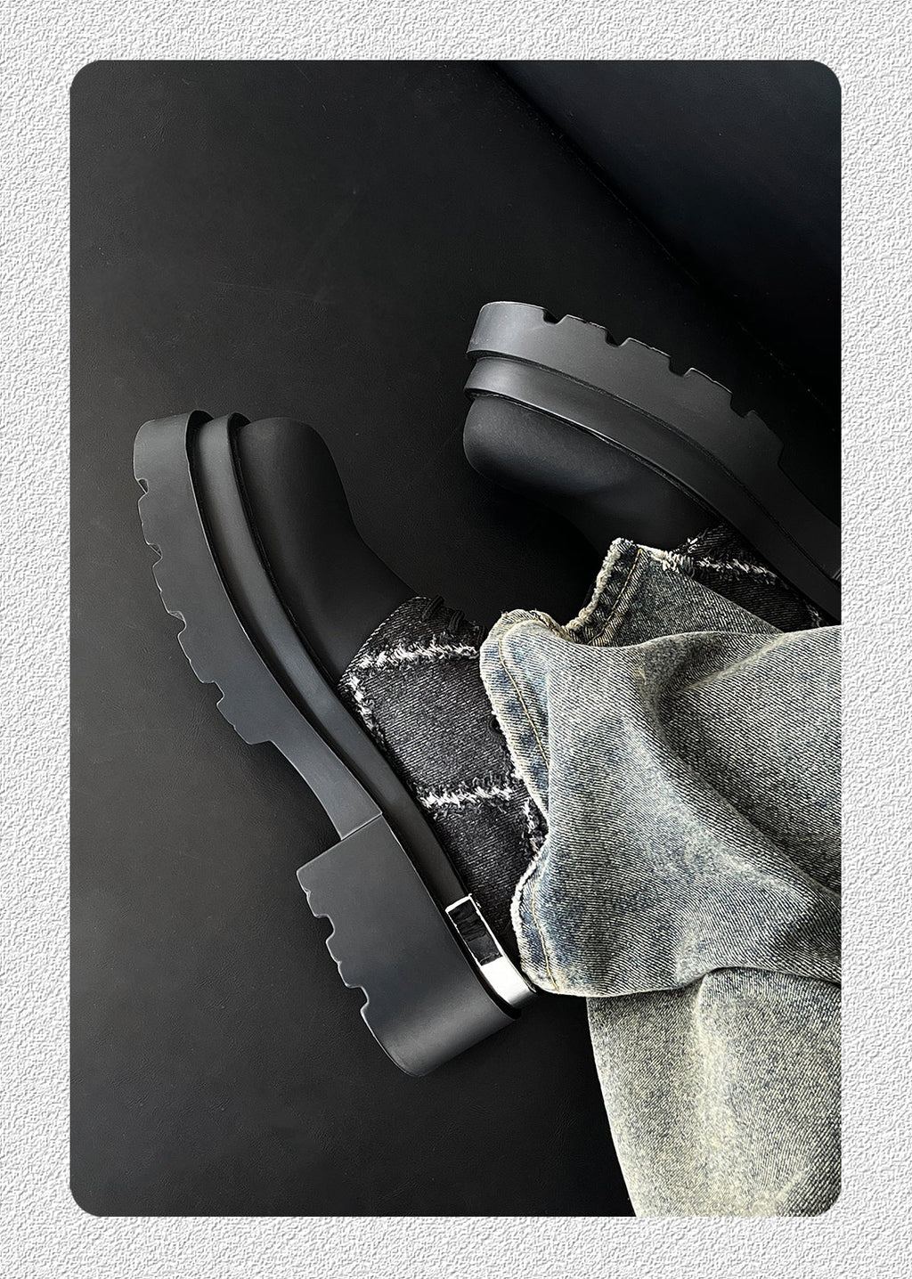 Denim Patchwork Iron Plate Thick-soled Derby Shoes