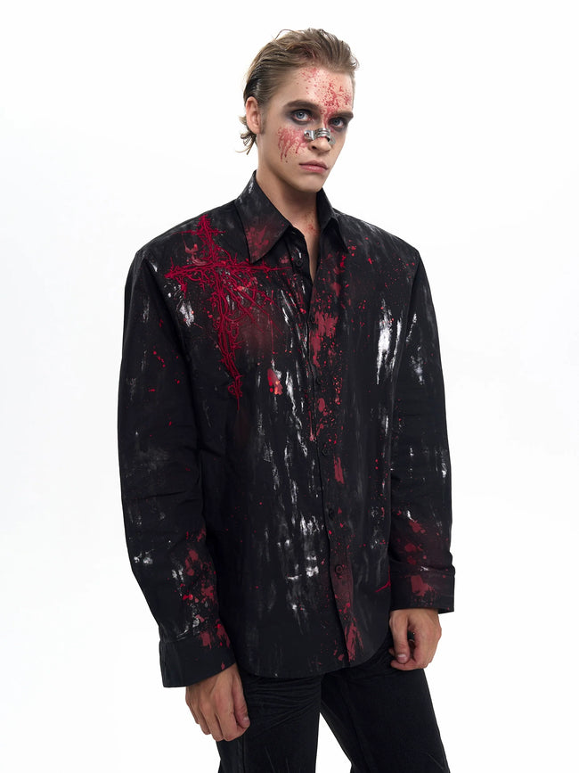 【25s Sep.】"Dark Knight" Blood-stained Silver-stamped Shirt Hover Image