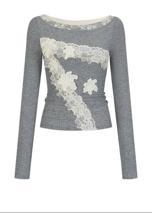 Lace splicing Tencel T-shirt female