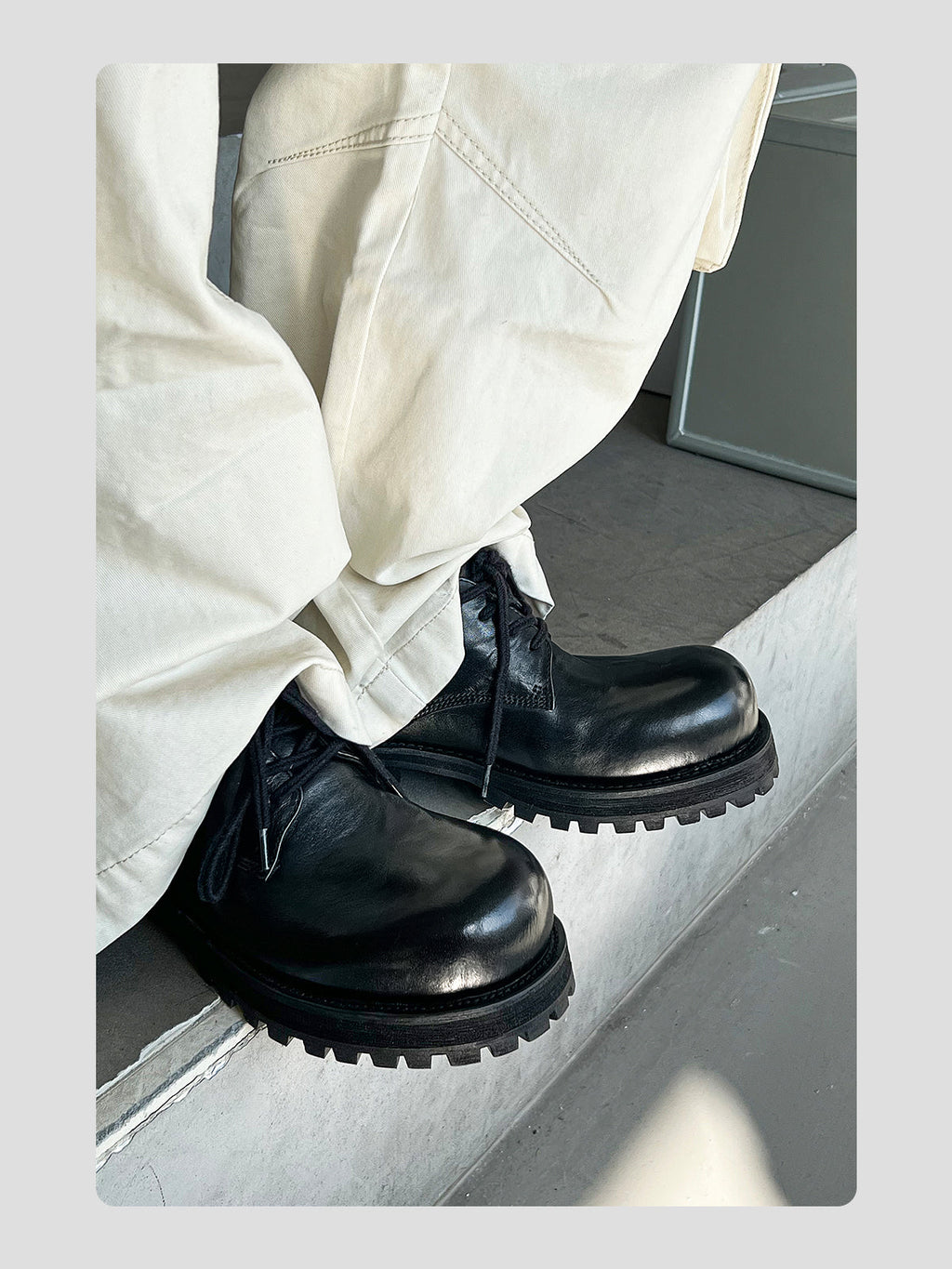 Washed Leather Thick-soled Round-toe Derby Shoes
