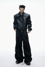 【25s Aug.】Embroidered Cropped Leather Jacket