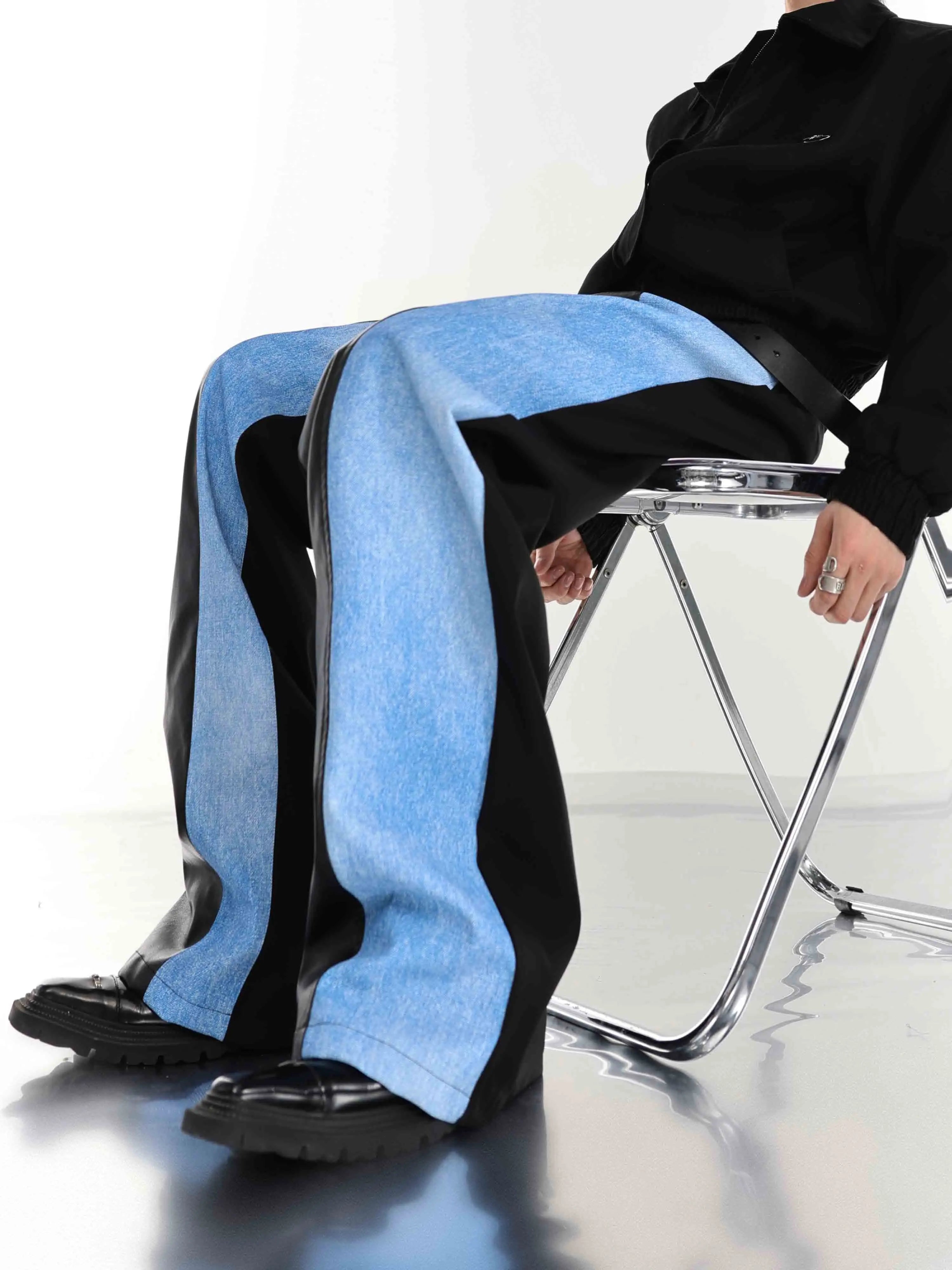 【25s Mar.】PU Leather Blue Black Trousers