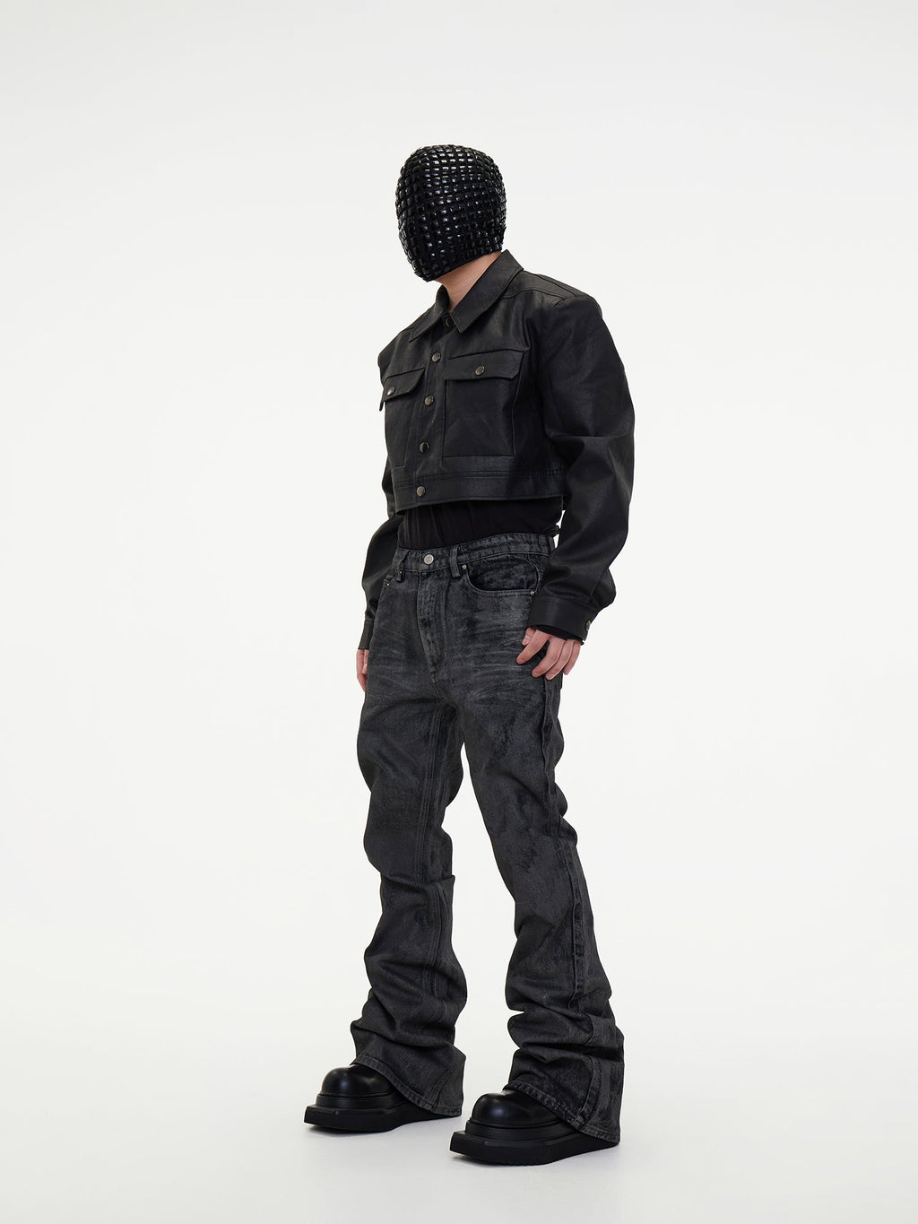 【24s May.】Hand-brushed Wax-coated Slim-fit Stacked Jeans
