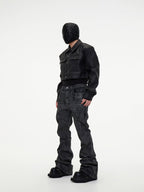 【24s May.】Hand-brushed Wax-coated Slim-fit Stacked Jeans