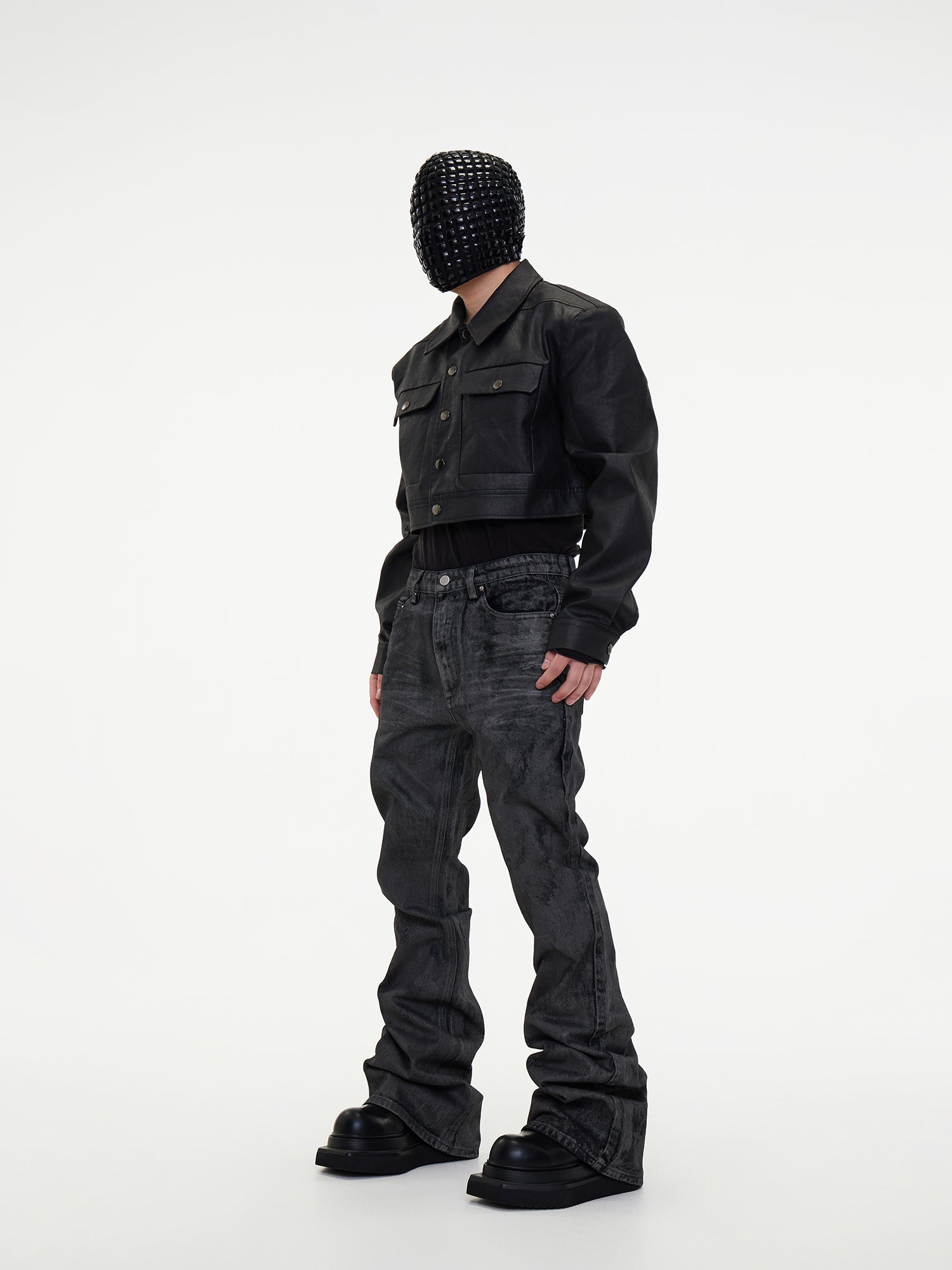 【24s May.】Hand-brushed Wax-coated Slim-fit Stacked Jeans