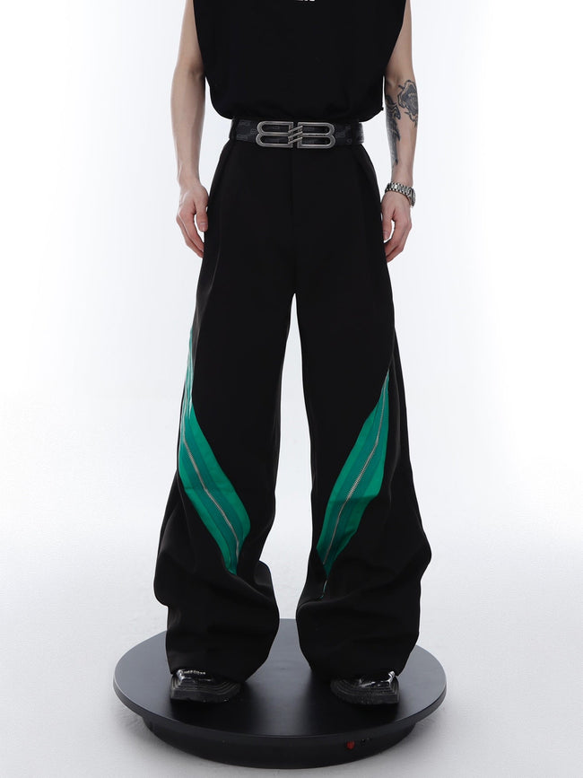 Zipper Contrast Color Stitching Trousers Hover Image
