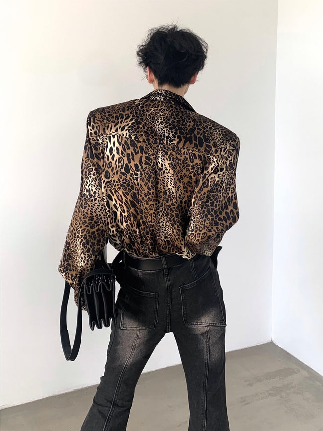 【24s Nov.】American Retro Shoulder Pad Leopard Print Shirt Main Image