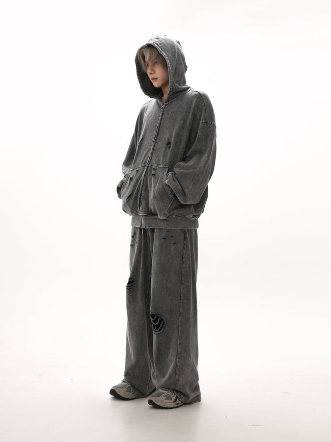 【25s Mar.】Destroyed Washed Distressed Hooded Cardigan Baggy Pants Suit Main Image