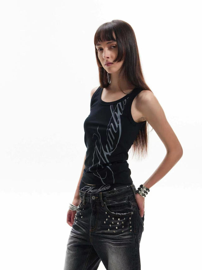 Script Graphic Compression Tank Top Main Image