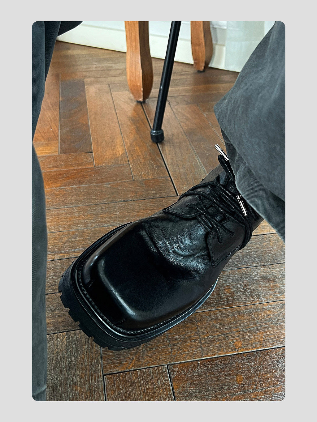 Washed Leather Square-Toe Derby Shoes