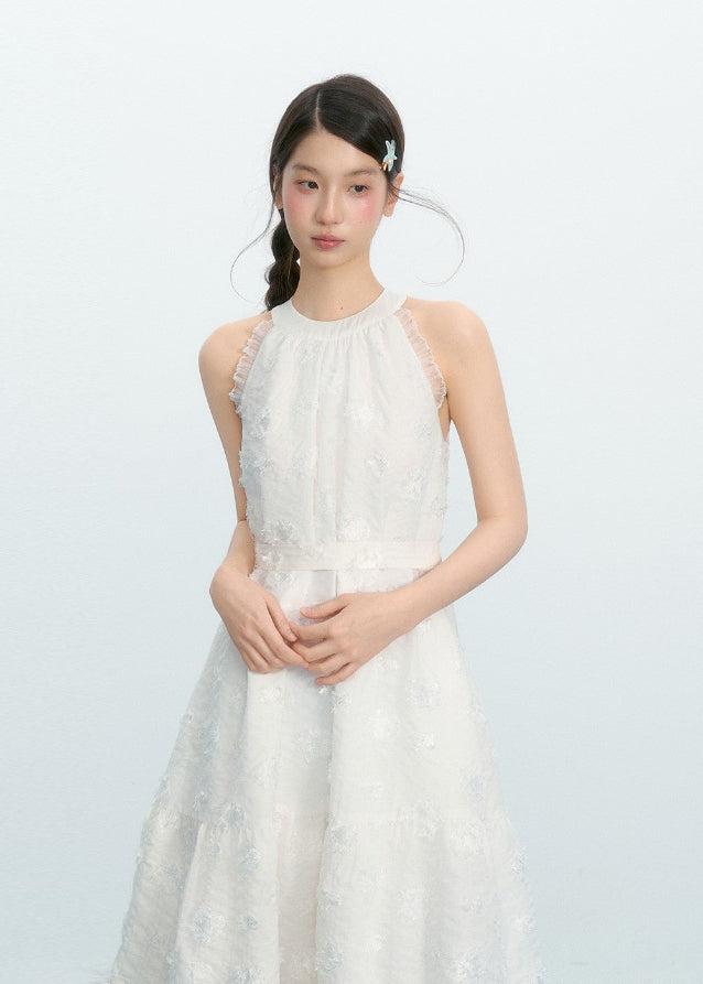 Textured Jacquard Tassel Halter Long Dress