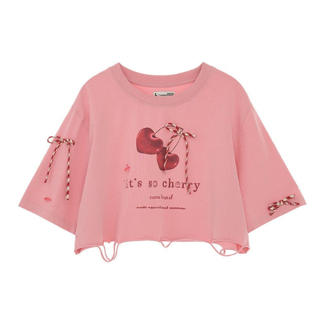 Cherry bow short sleeved top