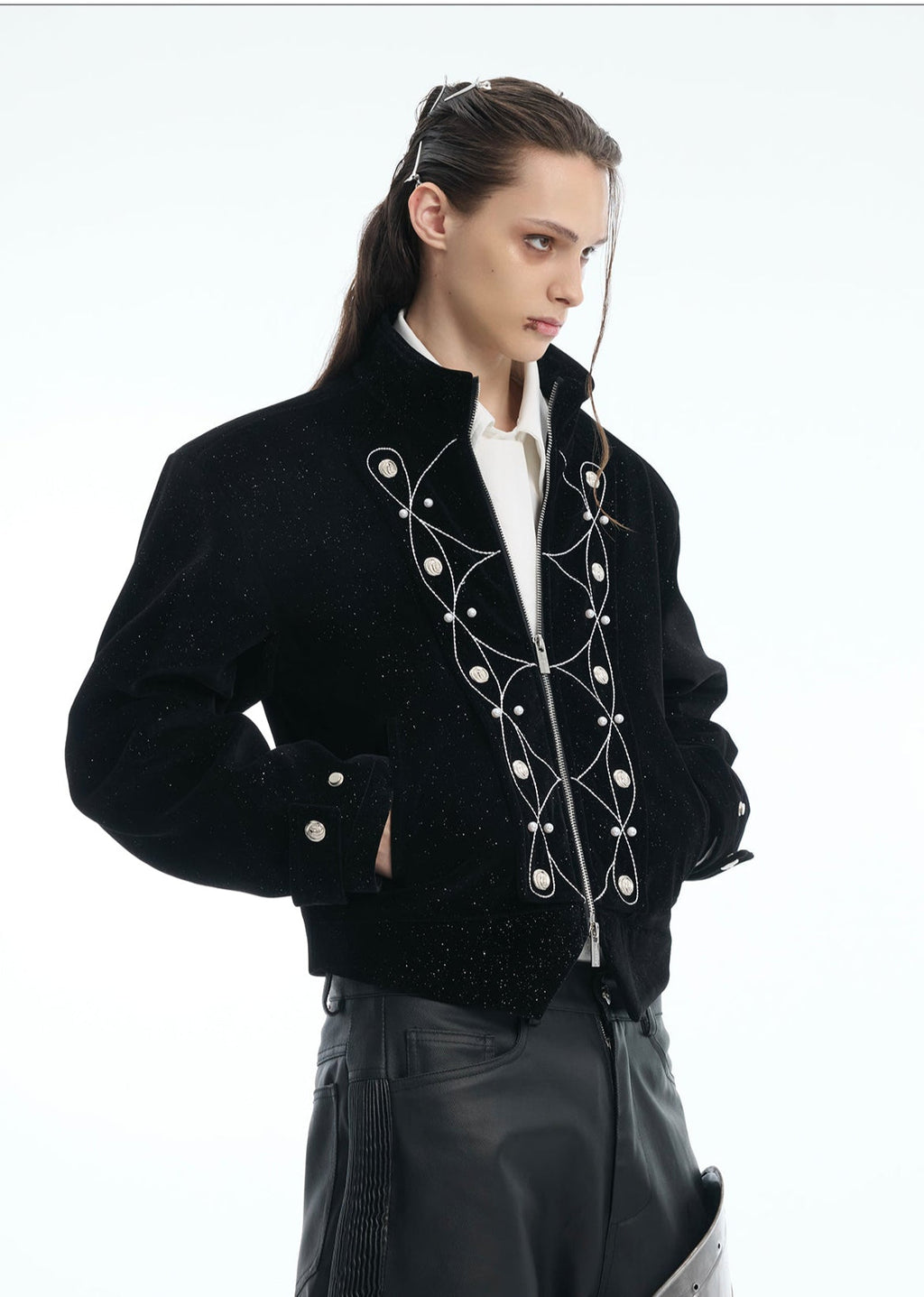 【25s Nov.】Glittery Metal Buttons Stand Collar Jacket