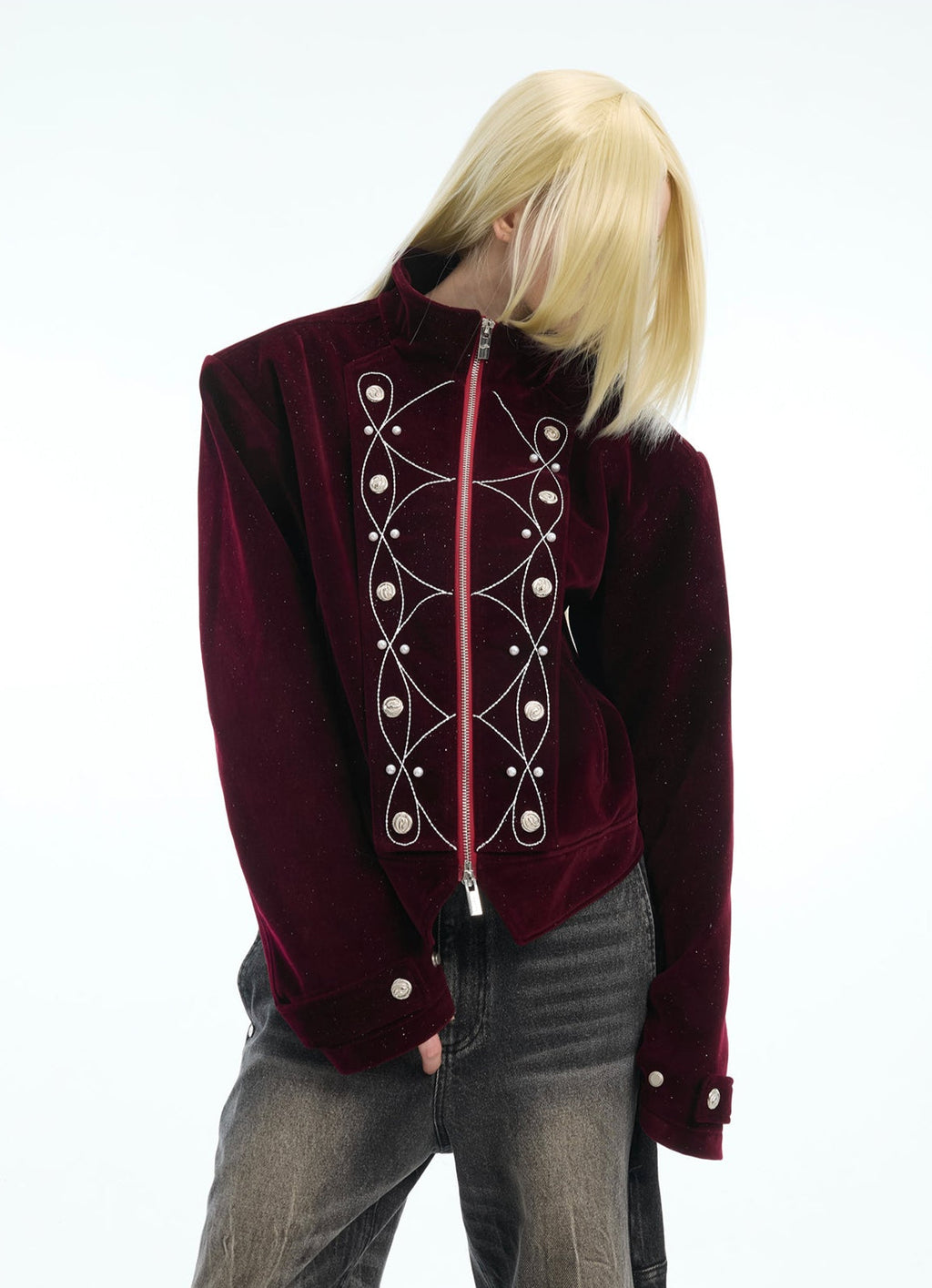 【25s Nov.】Glittery Metal Buttons Stand Collar Jacket