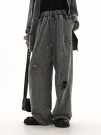 【25s Mar.】Destroyed Washed Distressed Hooded Cardigan Baggy Pants Suit