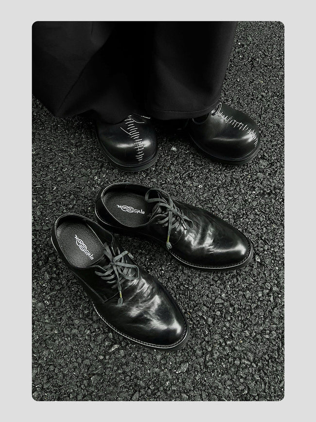 Wrinkled Top-grain Cowhide Pointed-toe Leather Shoes Hover Image