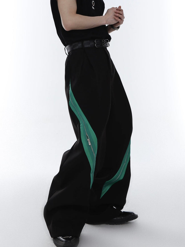 Zipper Contrast Color Stitching Trousers Main Image