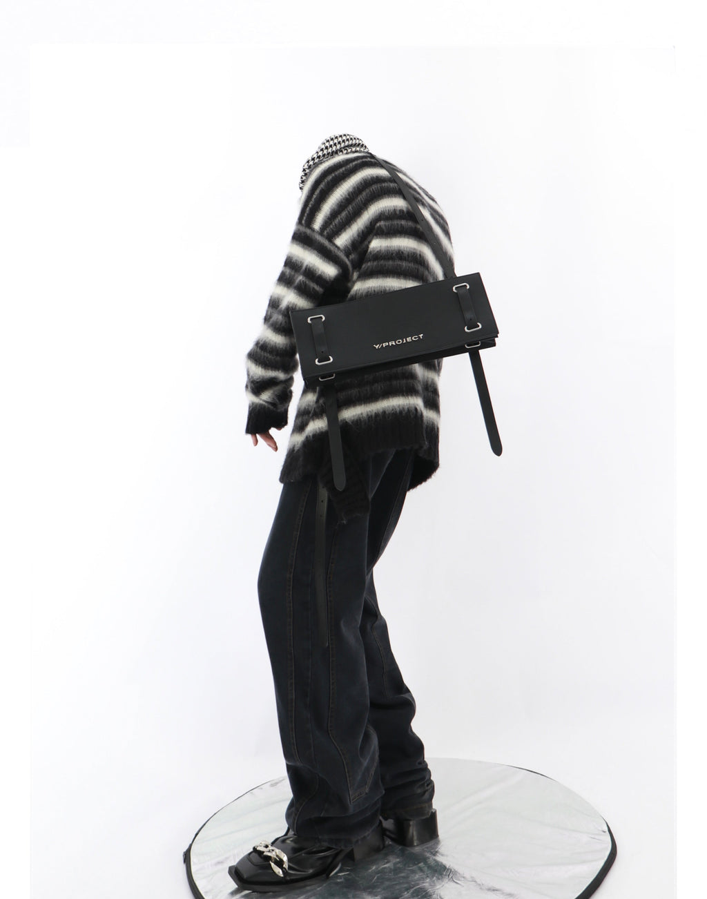 Black and White Striped Crew Neck Sweater