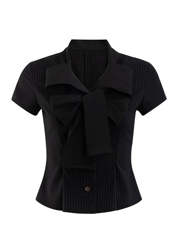 Black Stripe College Bow Tie Short Sleeve Shirt