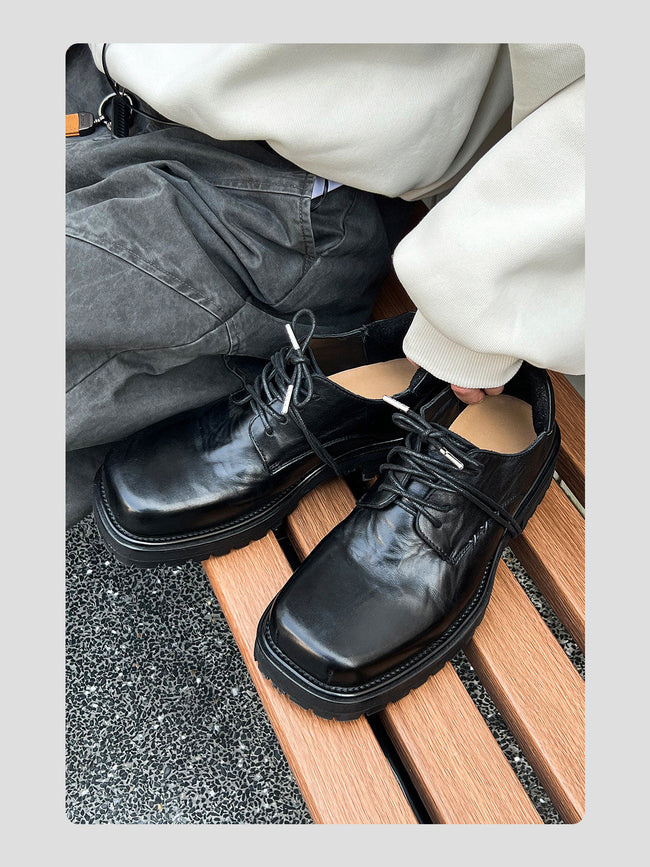 Washed Leather Square-Toe Derby Shoes Main Image