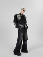 【23s November.】Distressed Brushed Stand Collar Denim Jacket