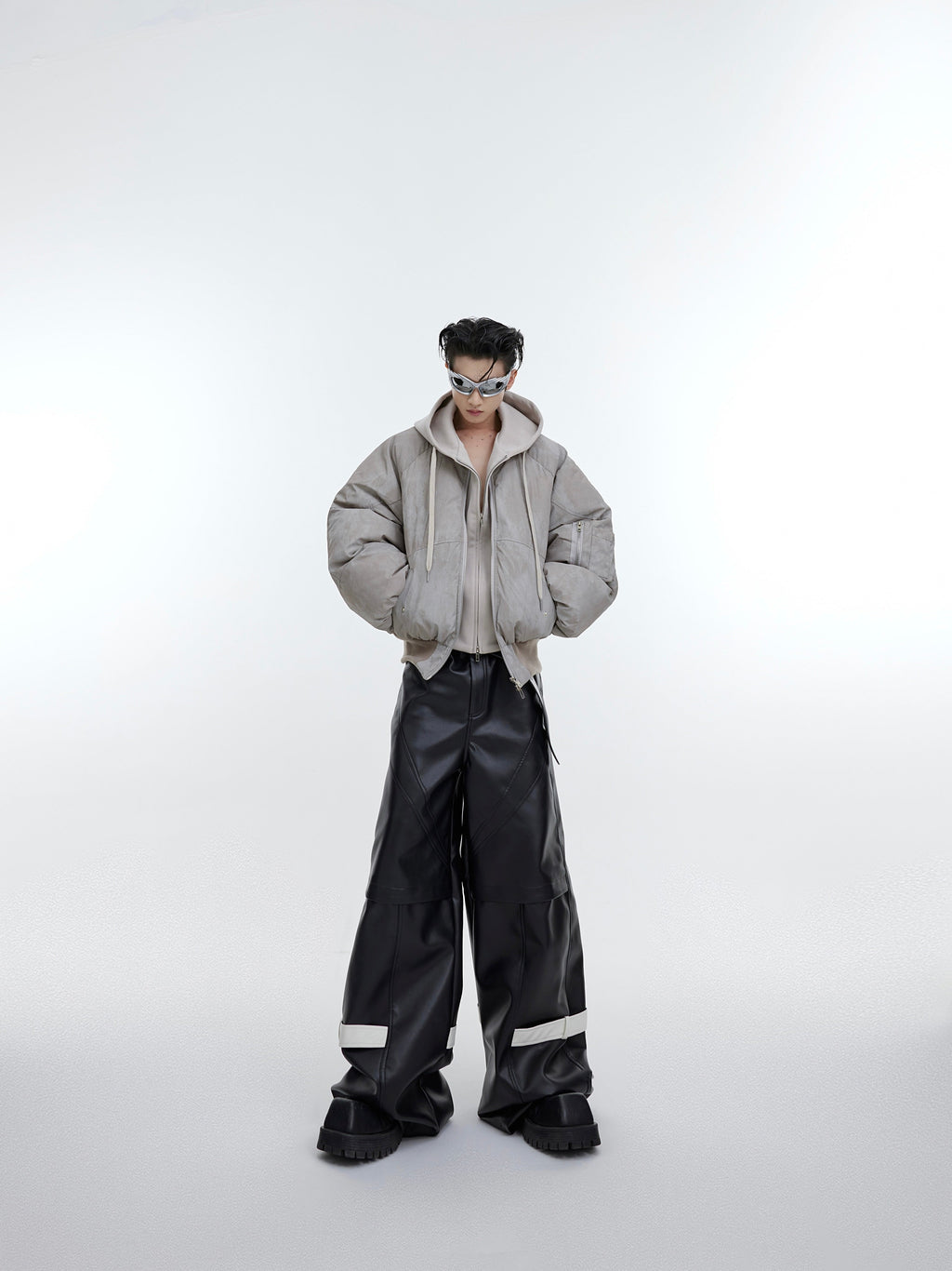 【23s November.】Distressed Mock Two-piece Design Sweatshirt Patchwork Cotton Jacket