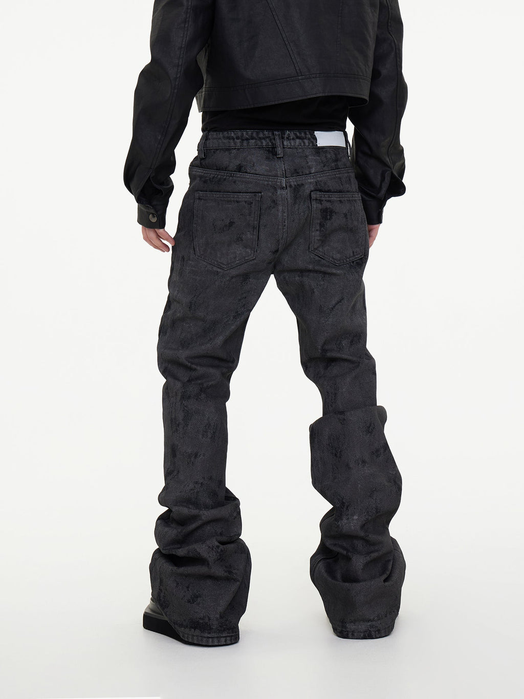 【24s May.】Hand-brushed Wax-coated Slim-fit Stacked Jeans
