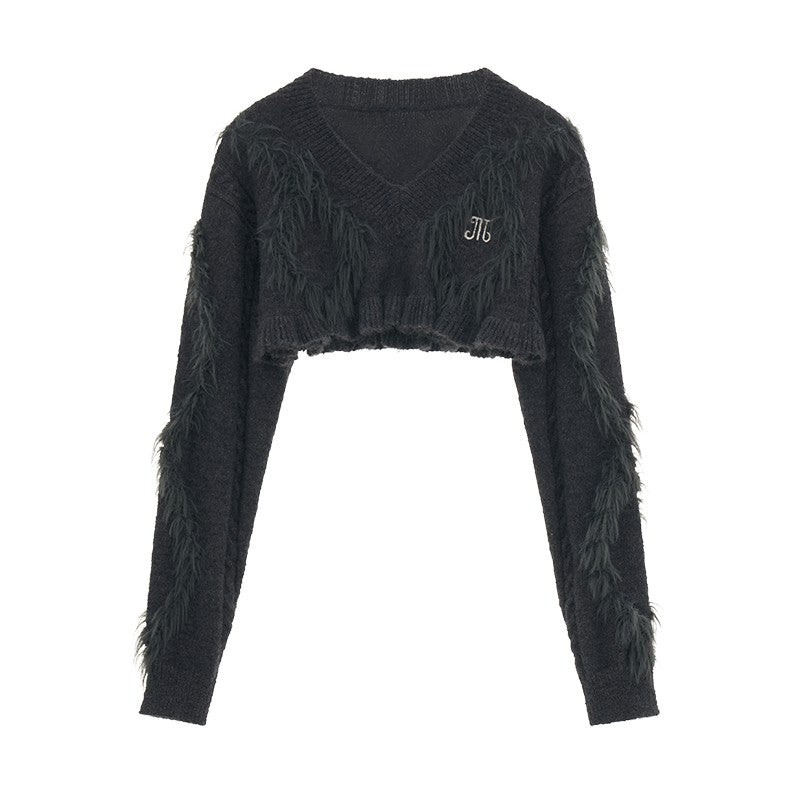 College style short sweater tops with fur pit short skirt pants