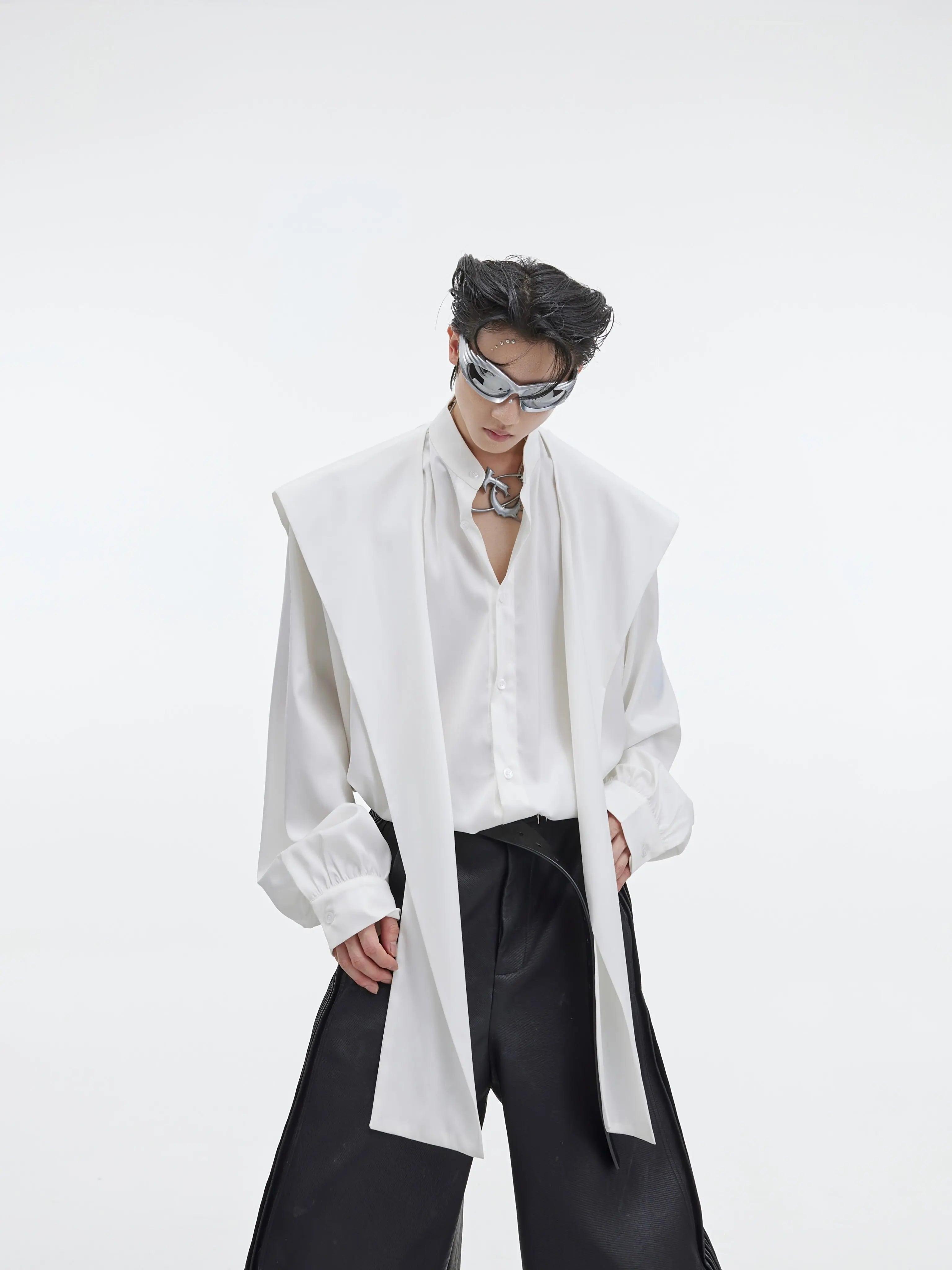 【23s September.】Shawl Hooded Long Streamer Shirt