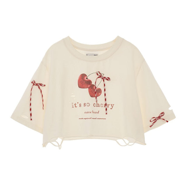 Cherry bow short sleeved top