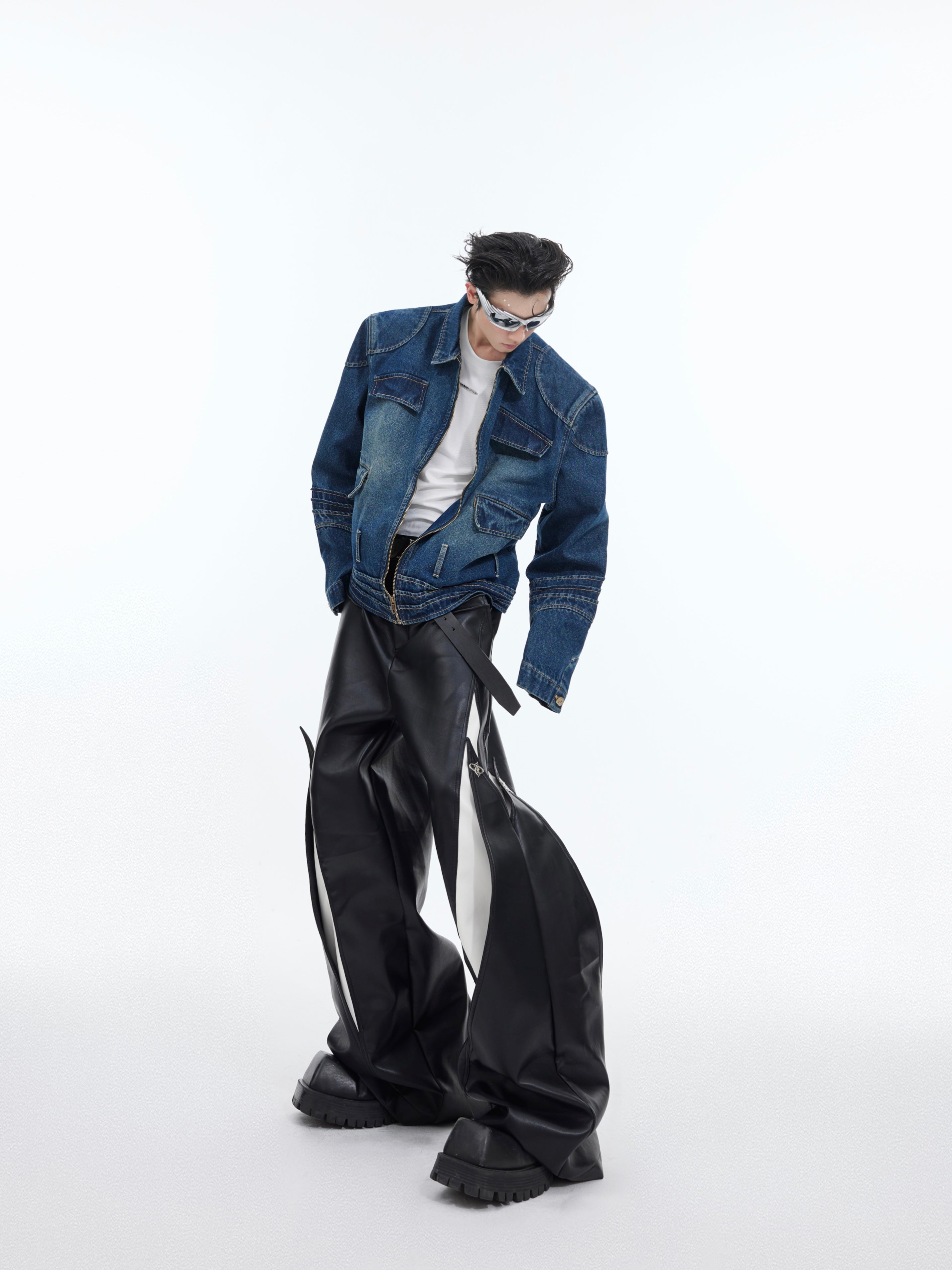 【24s February.】Metal Button Design Line Leather Pants