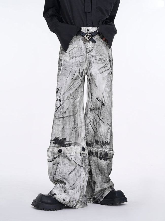 【25s Jan.】High Street White Graffiti Detachable Design Jeans Main Image