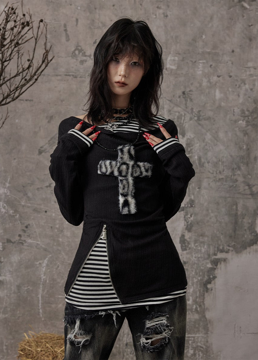 Fake Two-piece Slim Fit Long Sleeve Knitted Shirt