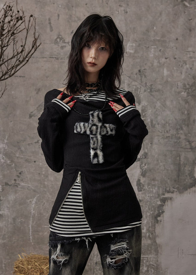 Fake Two-piece Slim Fit Long Sleeve Knitted Shirt Main Image
