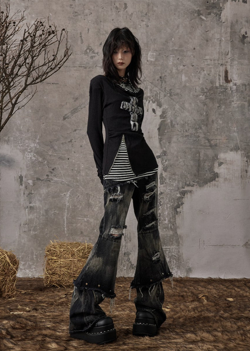 Fake Two-piece Slim Fit Long Sleeve Knitted Shirt