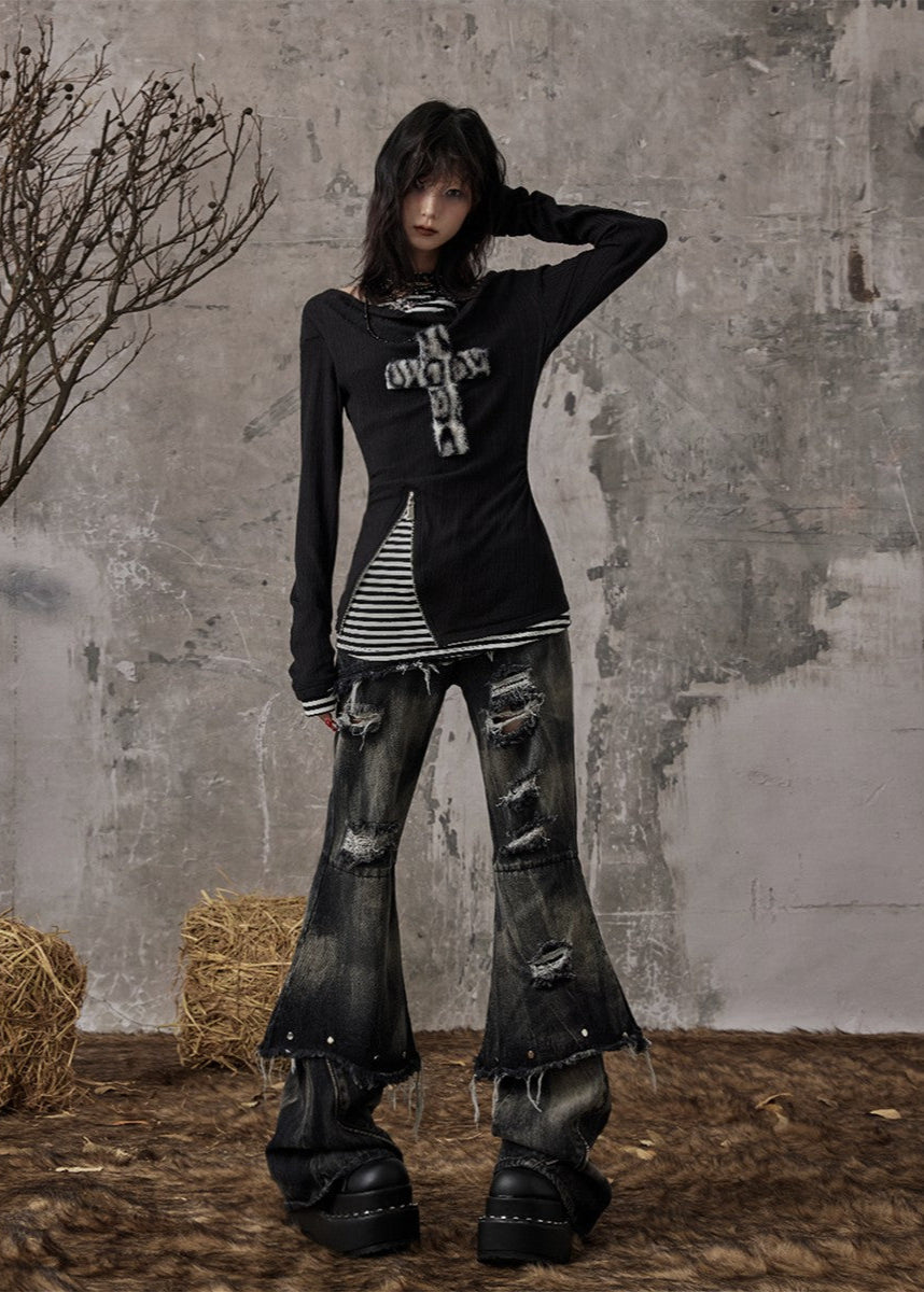 Fake Two-piece Slim Fit Long Sleeve Knitted Shirt