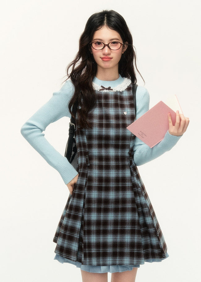 Preppy Plaid A-Line Vest Dress Hover Image