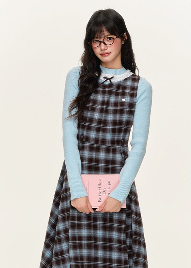 Preppy Plaid A-Line Vest Dress Main Image