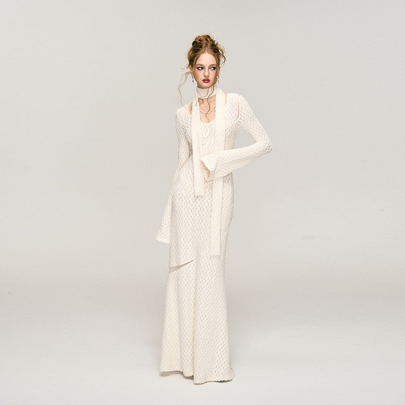 White Jacquard Hollow out Dress