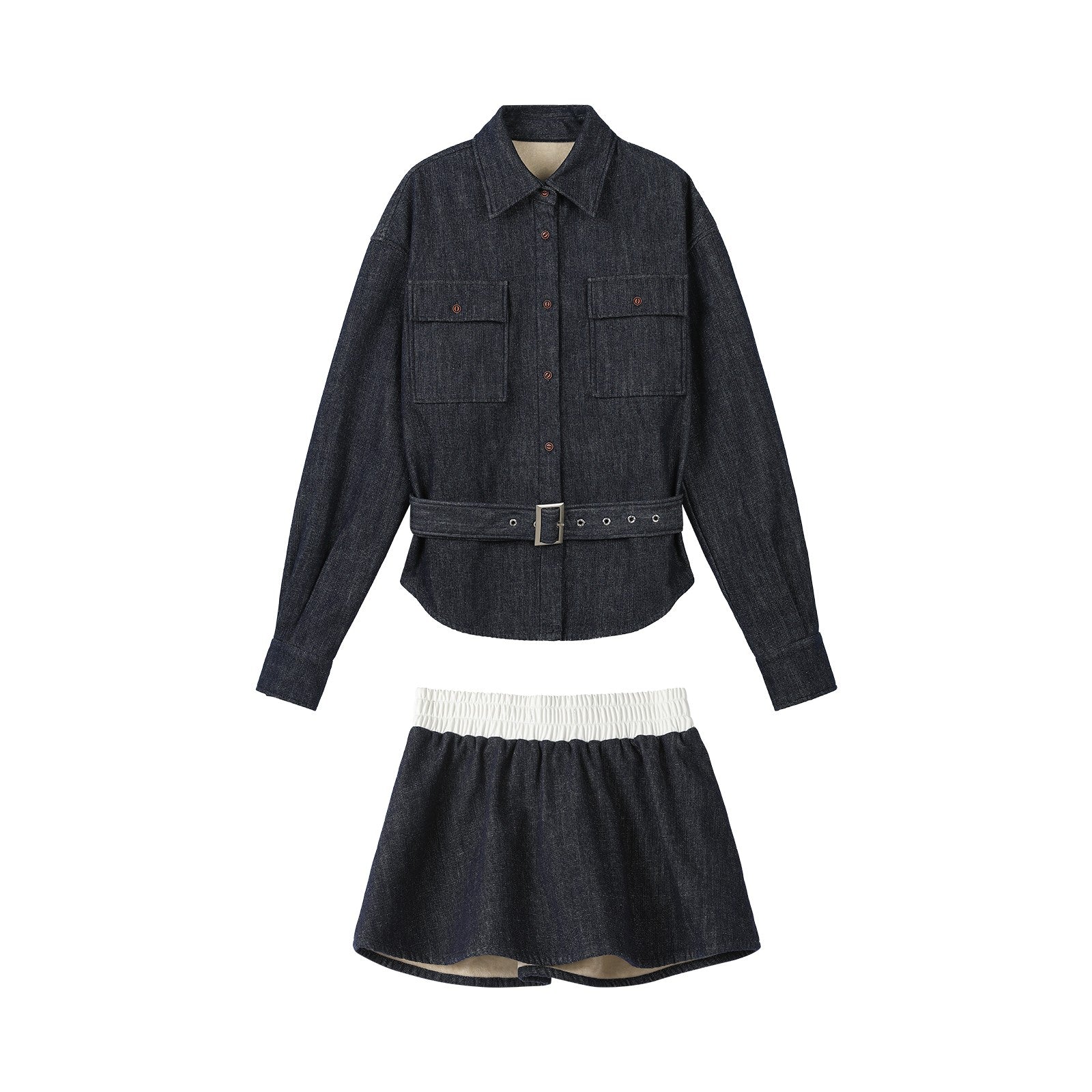 Waist-Slimming Denim Skirt Set – Fleece Lined