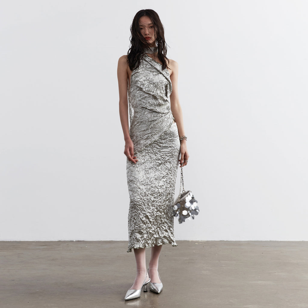 Metallic Satin Textured Two-Piece Dress