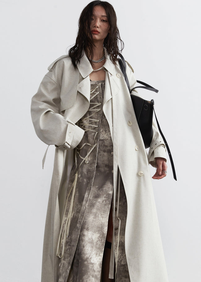 Minimalist Lime White Long Trench Coat Hover Image