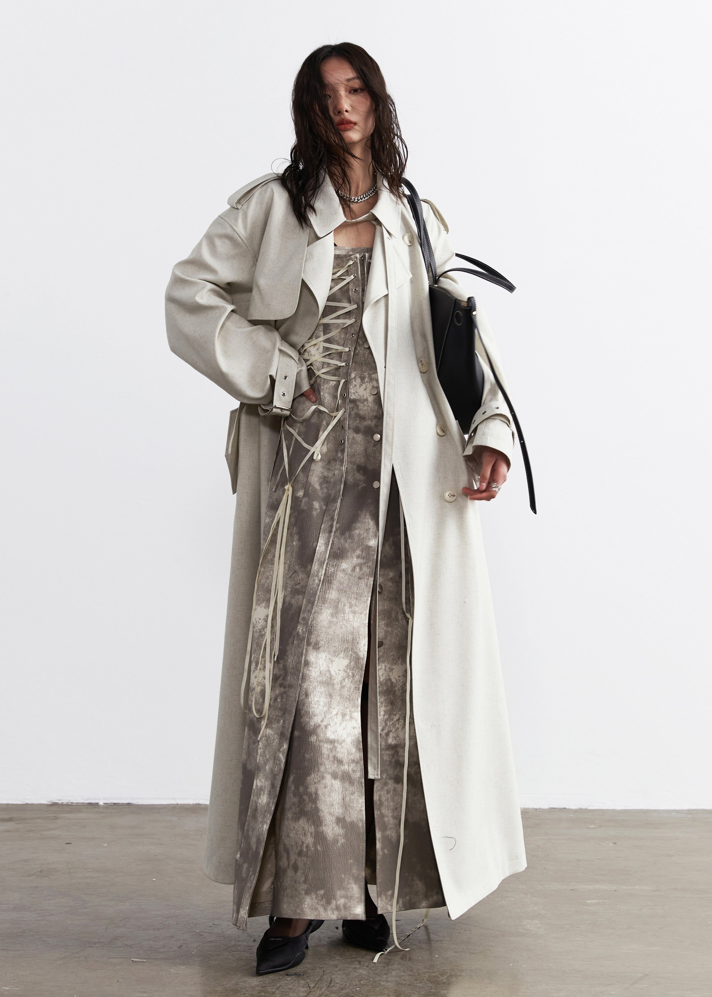 Minimalist Lime White Long Trench Coat