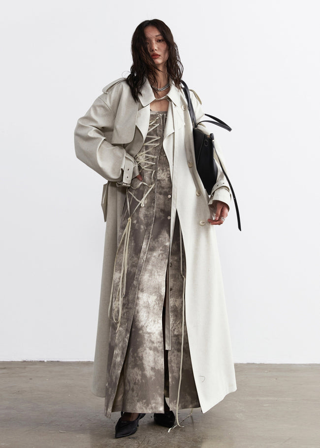 Minimalist Lime White Long Trench Coat Main Image
