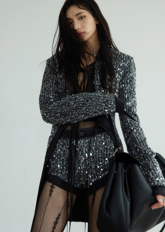 Dark Sequin Lace-Up Chanel-Inspired Suit Main Image