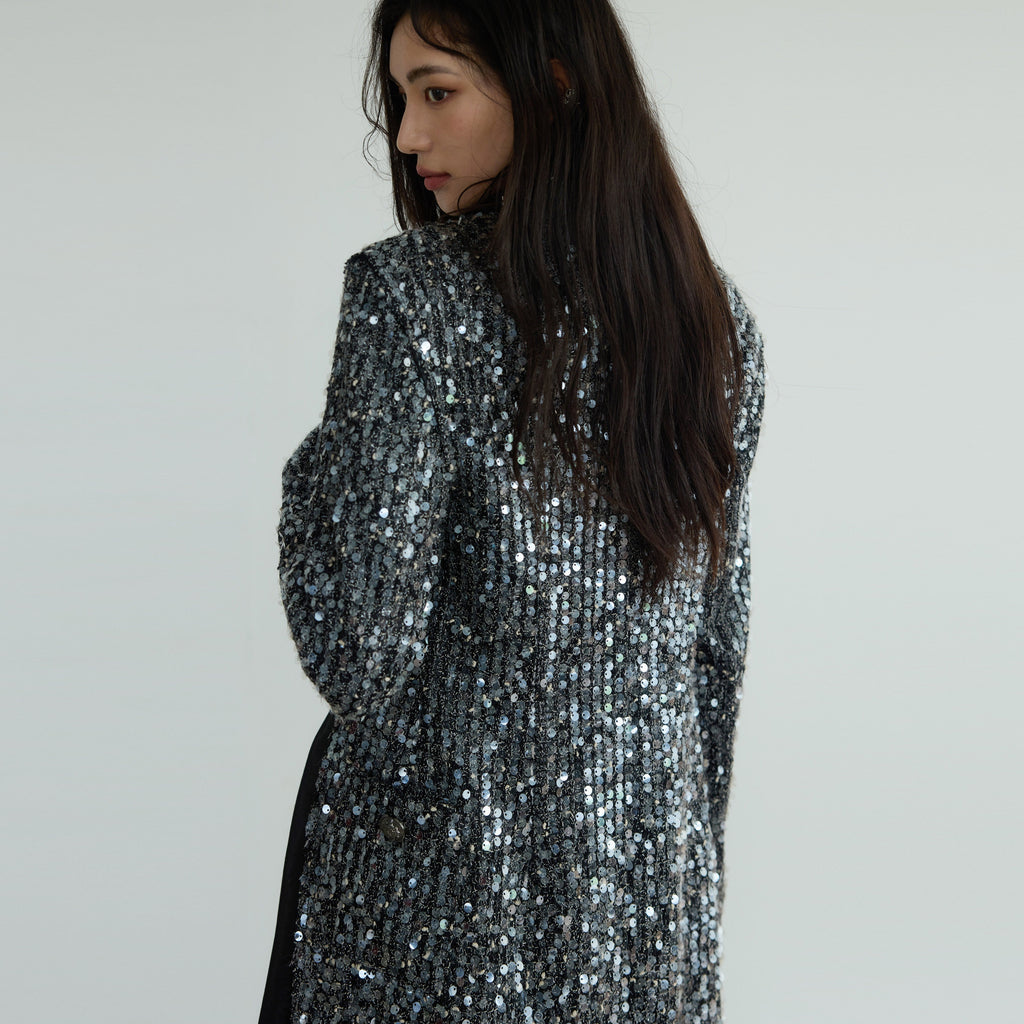 Dark Sequin Lace-Up Chanel-Inspired Suit