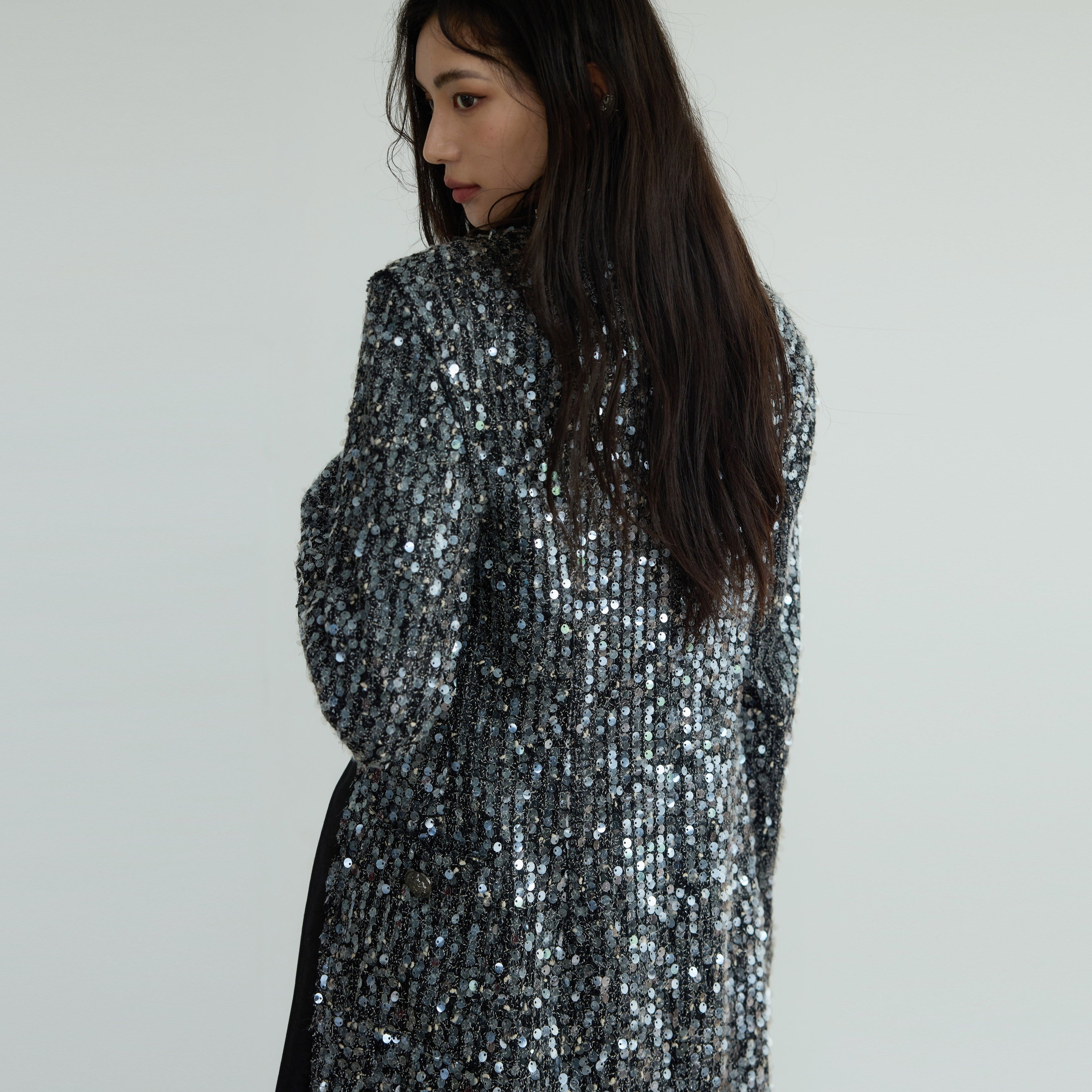 Dark Sequin Lace-Up Chanel-Inspired Suit