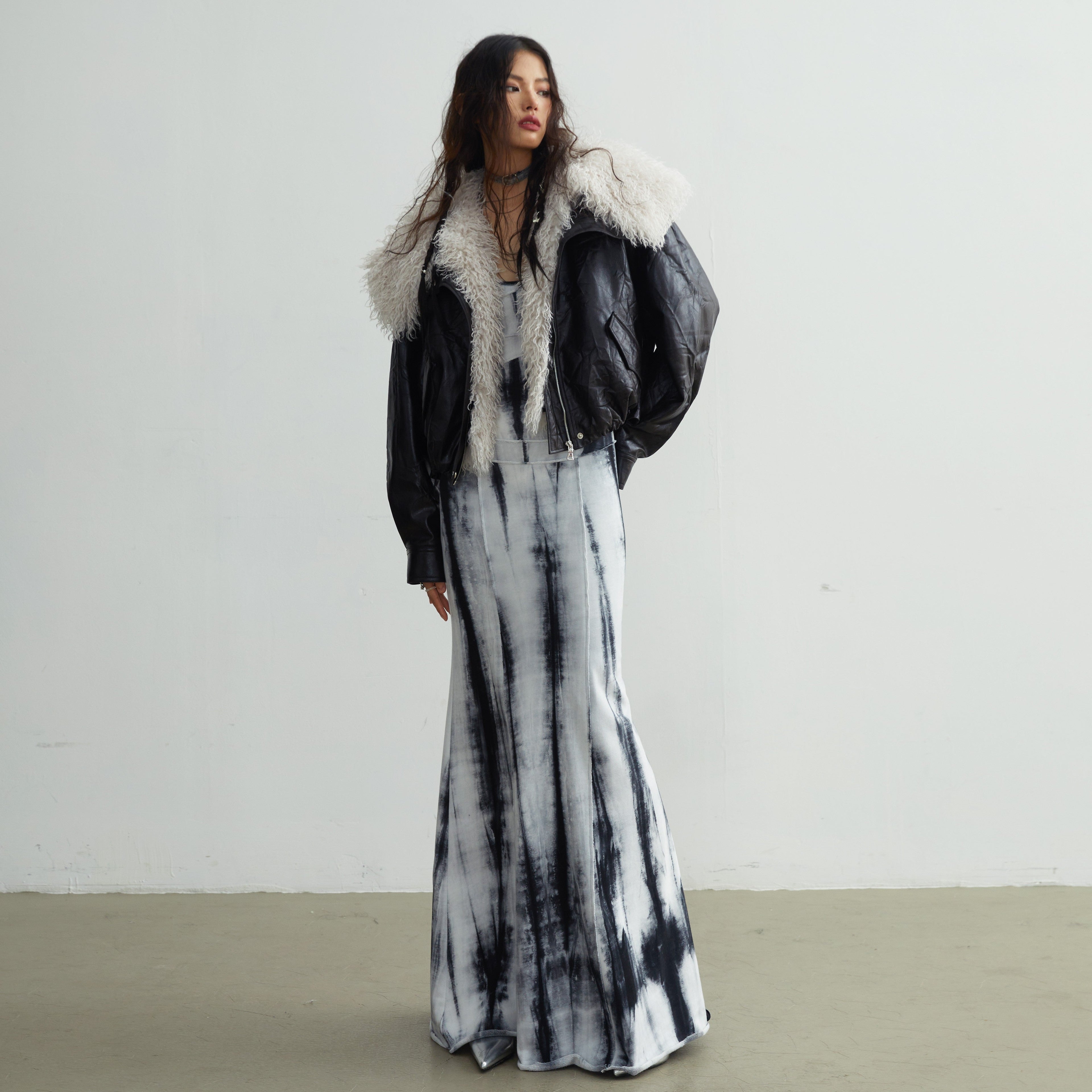 Siberian-Style Faux Leather Fur Collar Jacket