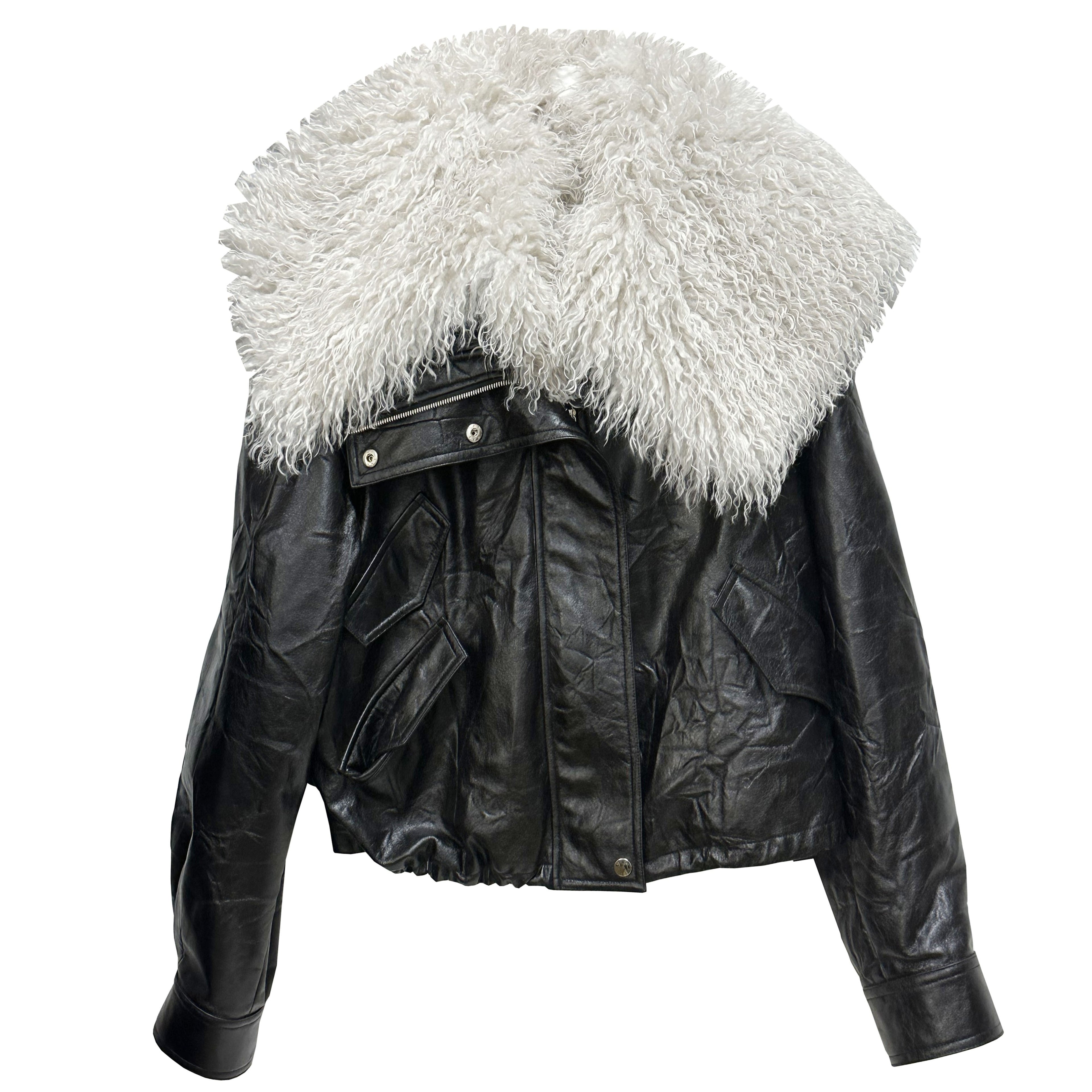 Siberian-Style Faux Leather Fur Collar Jacket