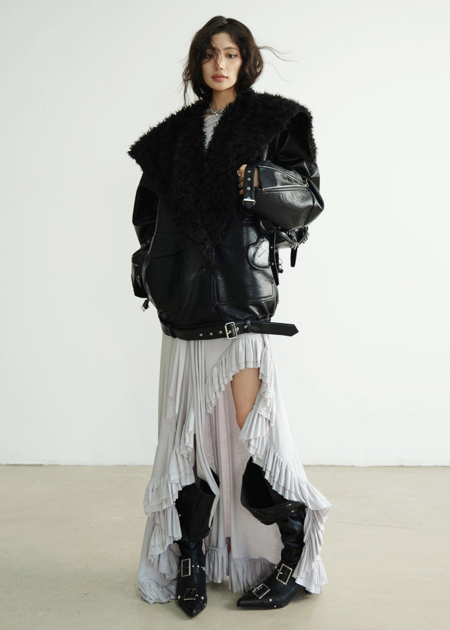 Dark Genderless PU Leather Lapel Jacket Main Image